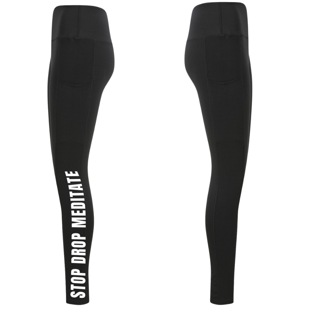 Stop Drop Meditate Range | Black Fitted Leggings | Adult Leggings