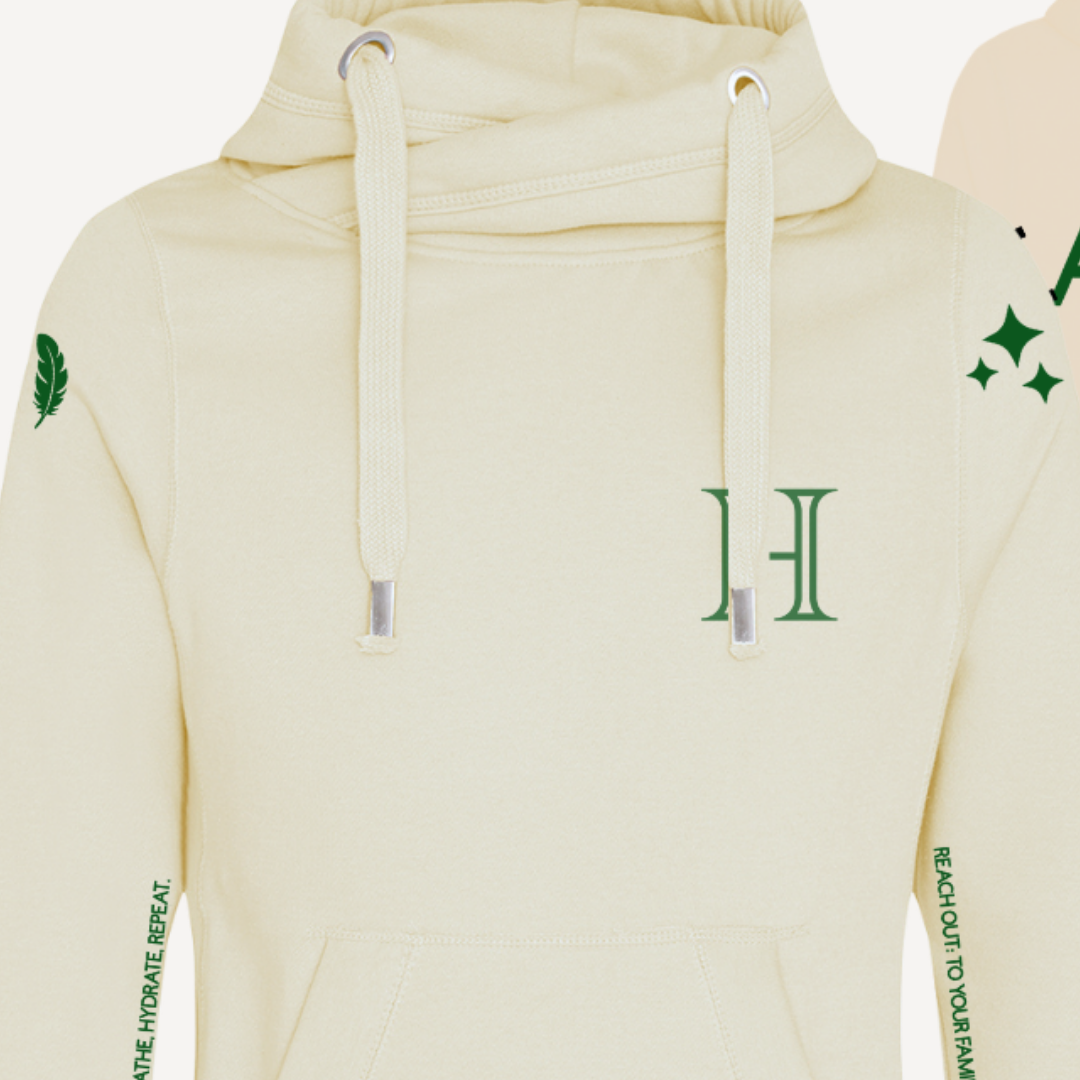 ALWAYS | Vanilla & Khaki Cross Neck Hoodie | Heavyweight Any Gender Hoodie