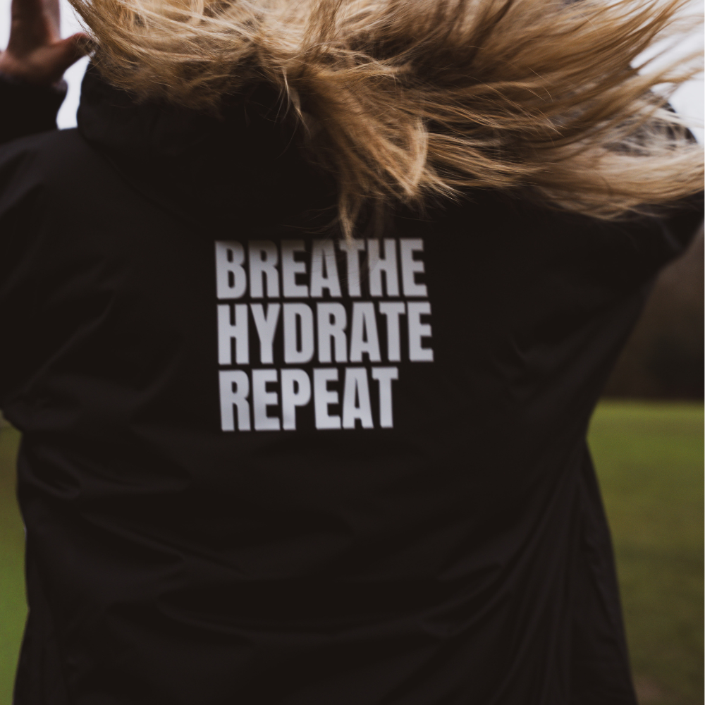 Strength Collection | Breathe Hydrate Repeat All Weather Robe | Black & Grey
