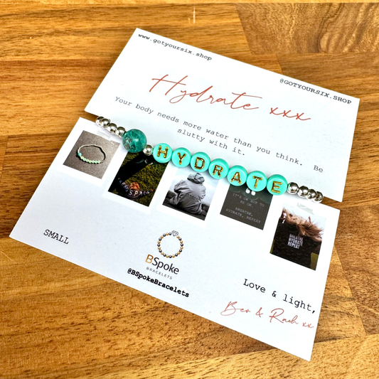 HYDRATE Bracelet | Got Your Six BSpoke Bracelet | Silver and Aqua Bracelet