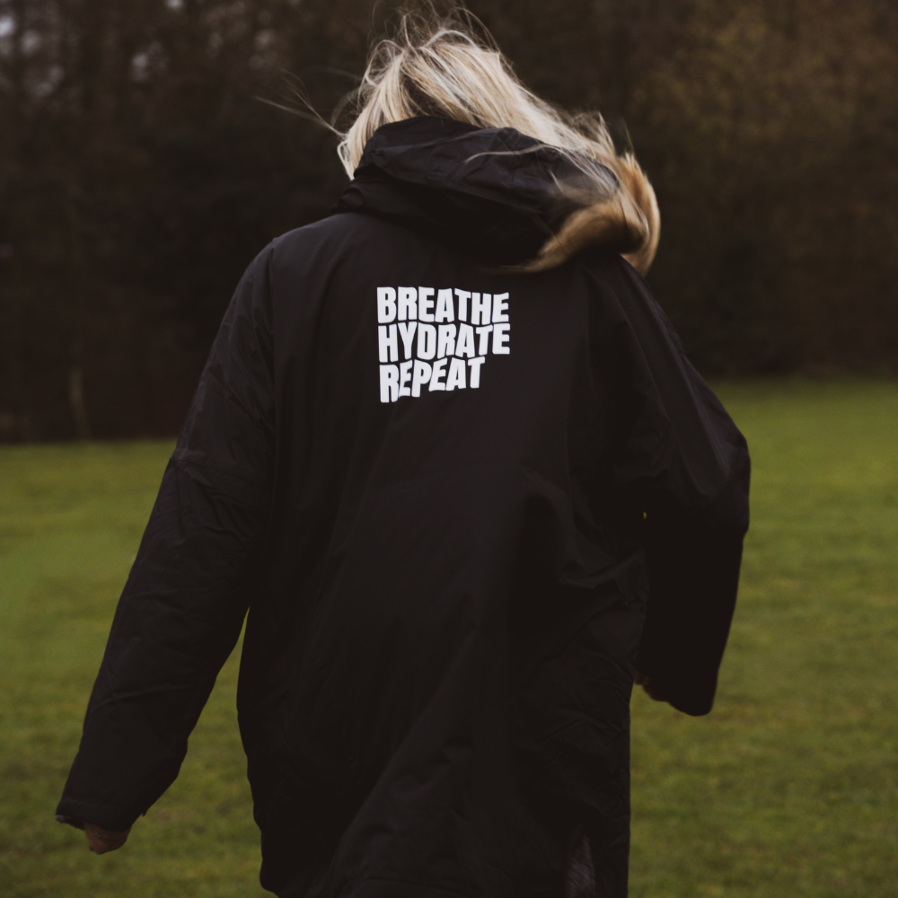 Strength Collection | Breathe Hydrate Repeat All Weather Robe | Black & Grey