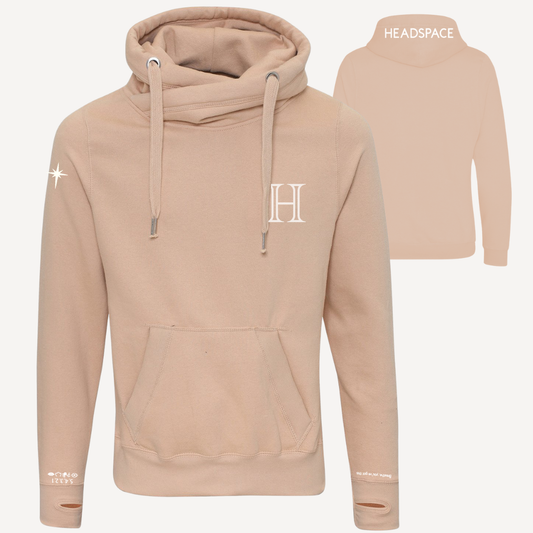 BREATHE | Beige Cross Neck Hoodie | Heavyweight Any Gender Hoodie