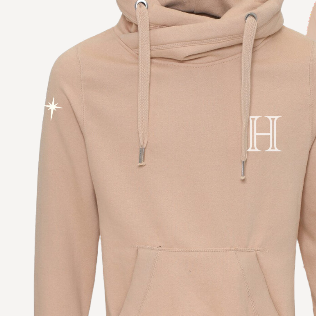 BREATHE | Beige Cross Neck Hoodie | Heavyweight Any Gender Hoodie