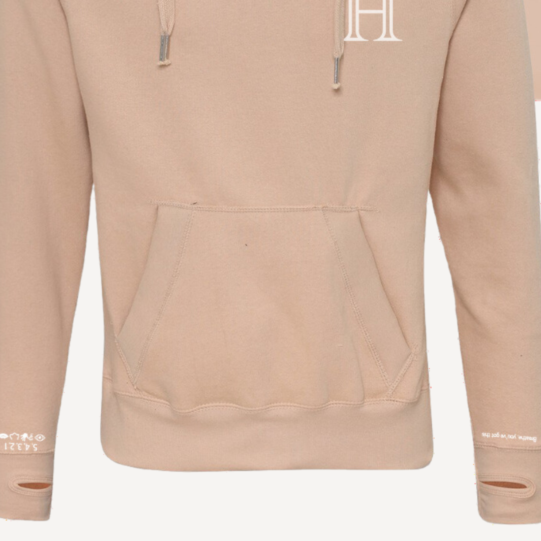 BREATHE | Beige Cross Neck Hoodie | Heavyweight Any Gender Hoodie
