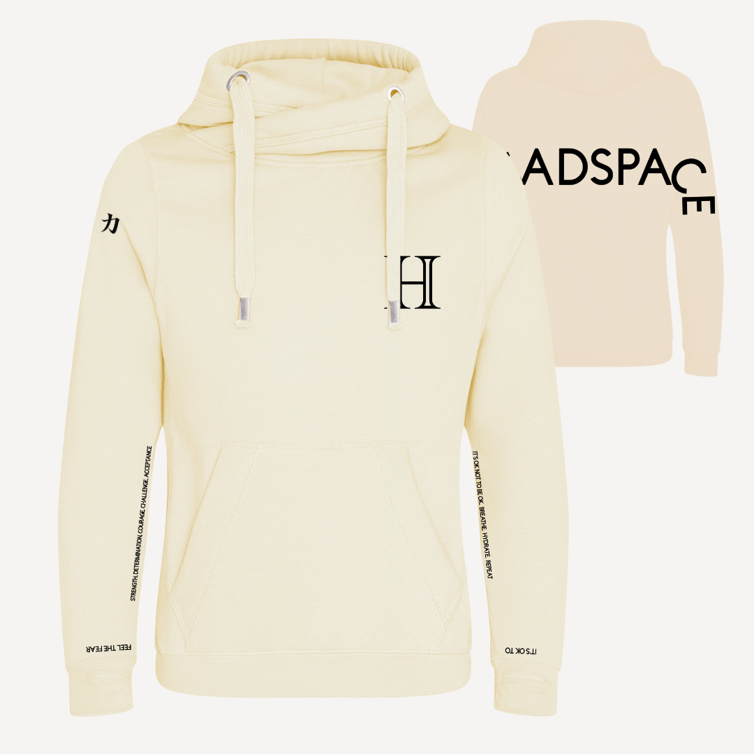 OK | Vanilla & Black Cross Neck Hoodie | Heavyweight Any Gender Hoodie