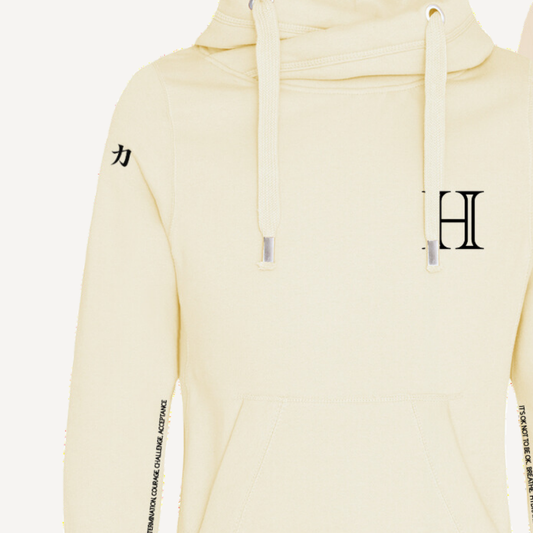OK | Vanilla & Black Cross Neck Hoodie | Heavyweight Any Gender Hoodie