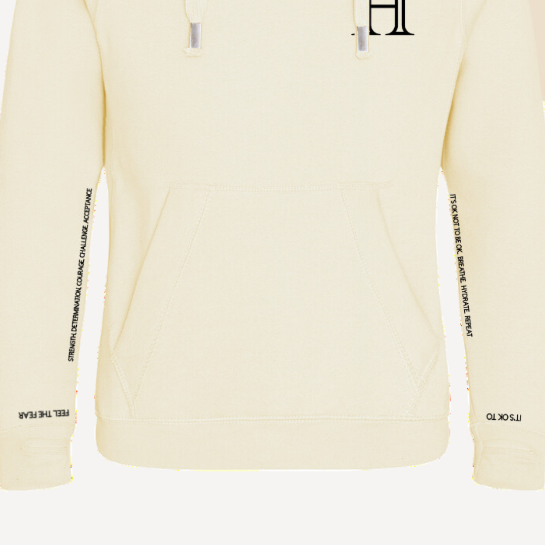 OK | Vanilla & Black Cross Neck Hoodie | Heavyweight Any Gender Hoodie