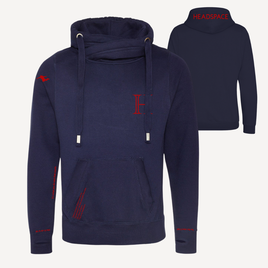 REACH | Navy & Red Cross Neck Hoodie | Heavyweight Any Gender Hoodie