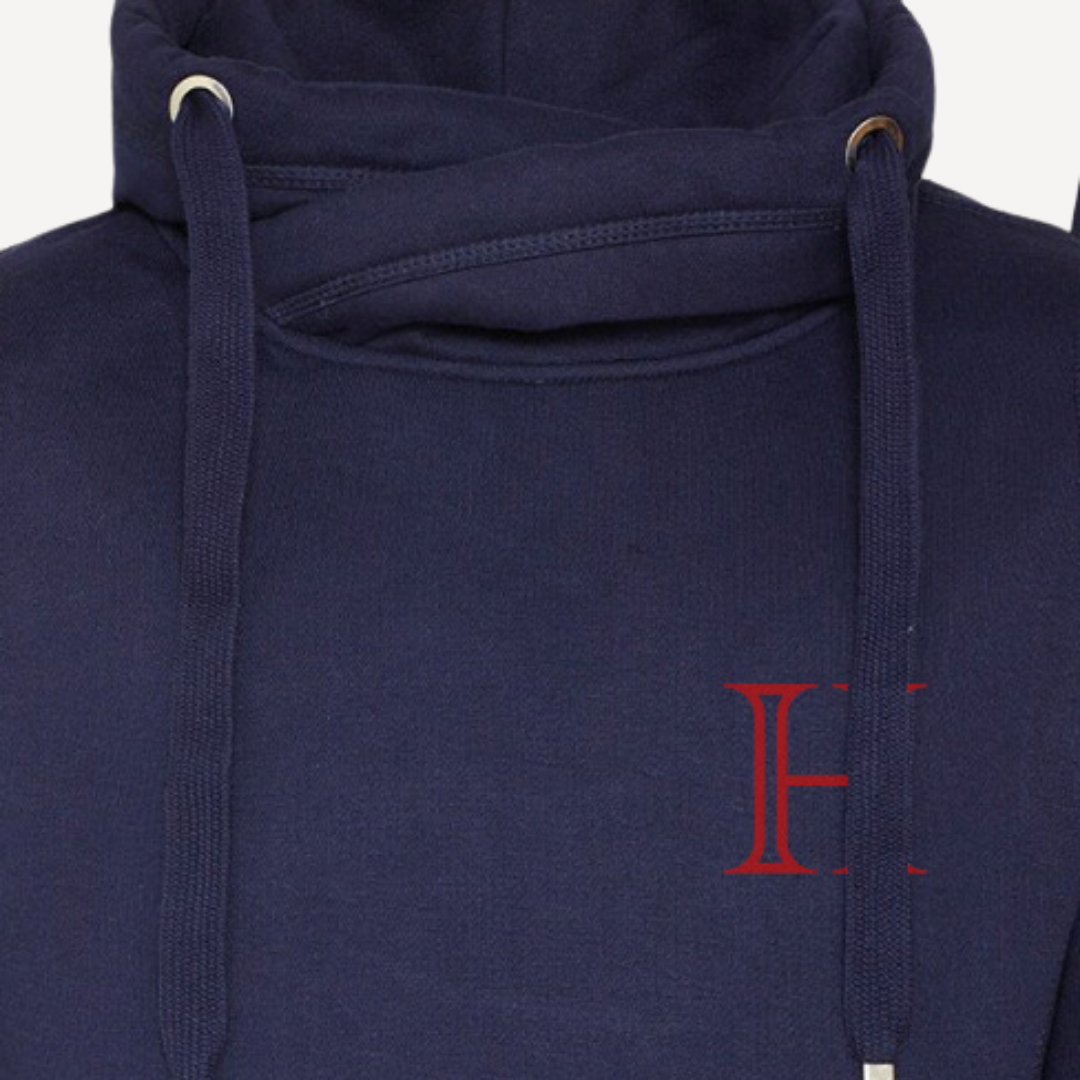 REACH | Navy & Red Cross Neck Hoodie | Heavyweight Any Gender Hoodie