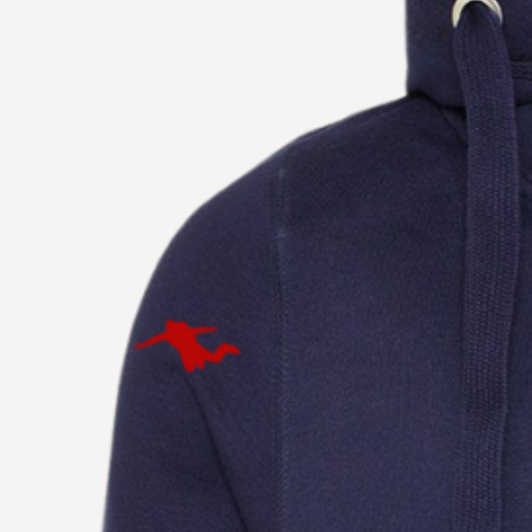 REACH | Navy & Red Cross Neck Hoodie | Heavyweight Any Gender Hoodie