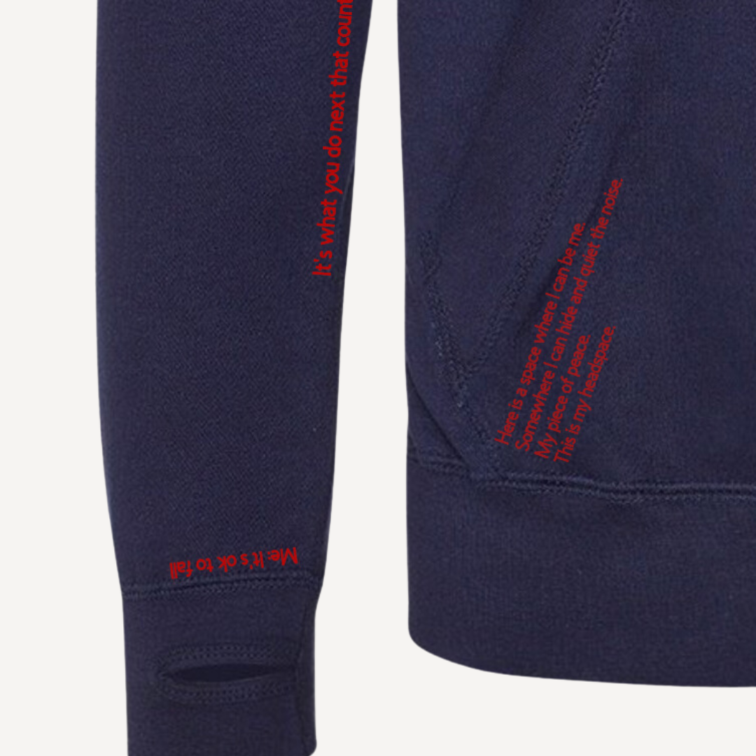 REACH | Navy & Red Cross Neck Hoodie | Heavyweight Any Gender Hoodie
